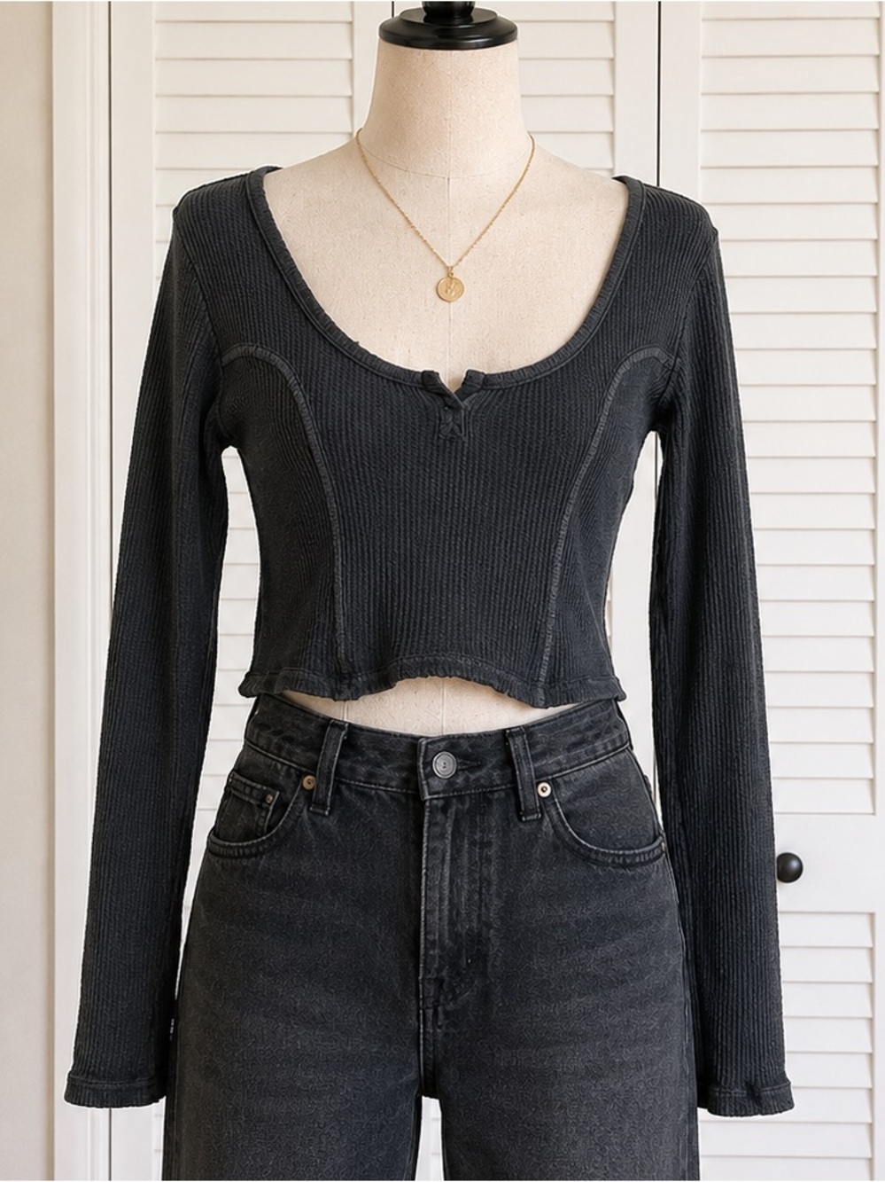 Y2K Black Thermal Crop Out From Under Grunge Baby Tee